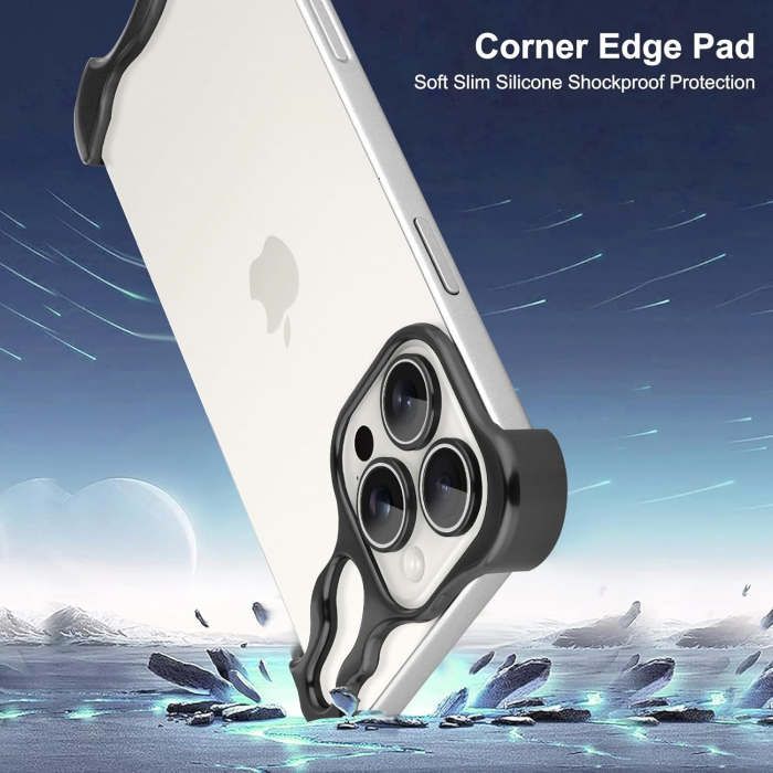 Husa Metalica Compatibila cu iPhone 16 Pro, Flippy, Protectie pentru Colturile Telefonului si Camera, Aliaj, Antisoc, Antizgariere, Negru [3]