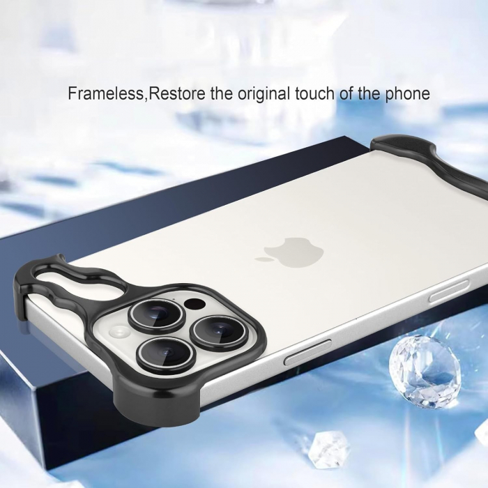 Husa Metalica Compatibila cu iPhone 16 Pro, Flippy, Protectie pentru Colturile Telefonului si Camera, Aliaj, Antisoc, Antizgariere, Negru [4]