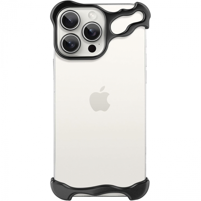 Husa Metalica Compatibila cu iPhone 16 Pro, Flippy, Protectie pentru Colturile Telefonului si Camera, Aliaj, Antisoc, Antizgariere, Negru [1]