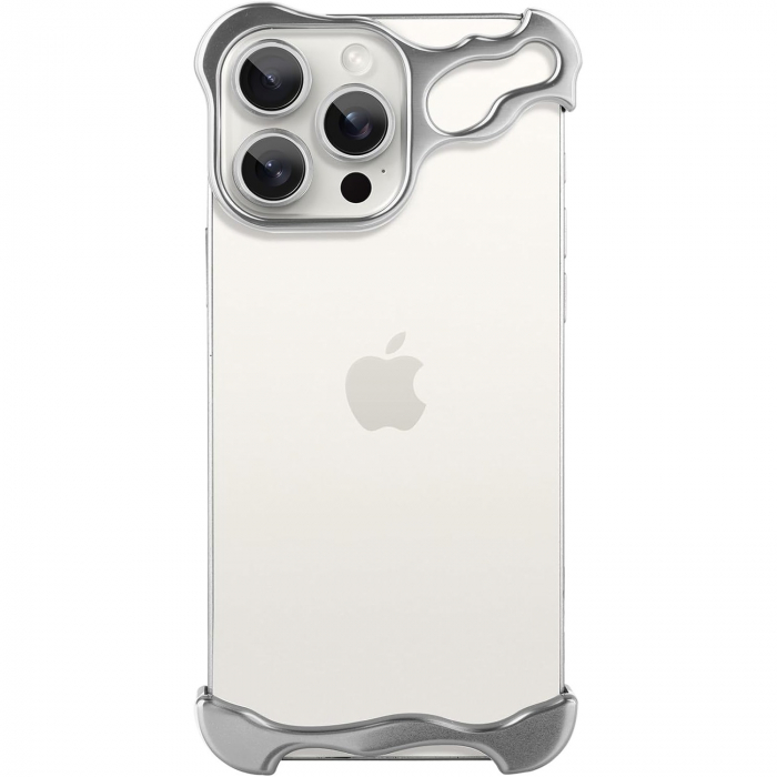Husa Metalica Compatibila cu iPhone 16 Pro Max, Flippy, Protectie pentru Colturile Telefonului si Camera, Aliaj, Antisoc, Antizgariere, Argintiu [1]