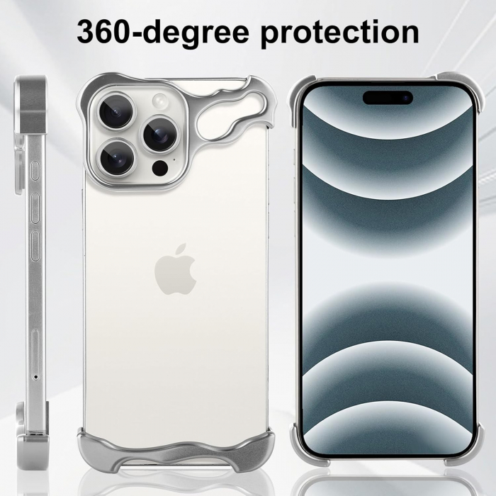 Husa Metalica Compatibila cu iPhone 16 Pro Max, Flippy, Protectie pentru Colturile Telefonului si Camera, Aliaj, Antisoc, Antizgariere, Argintiu [4]