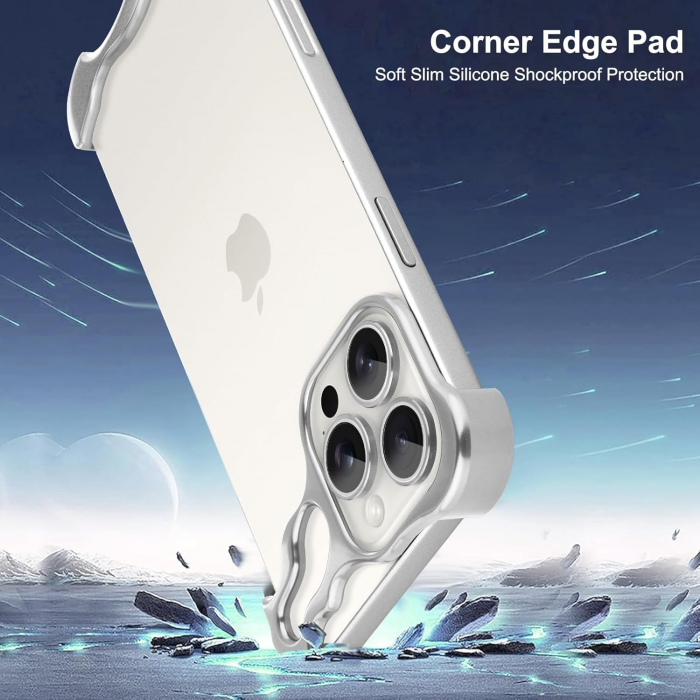Husa Metalica Compatibila cu iPhone 16 Pro Max, Flippy, Protectie pentru Colturile Telefonului si Camera, Aliaj, Antisoc, Antizgariere, Argintiu [2]
