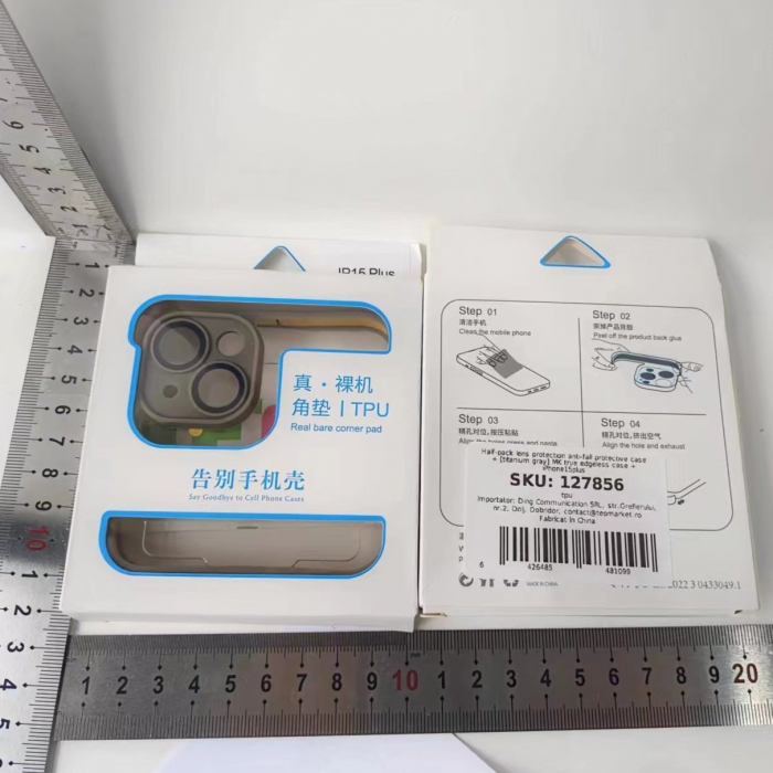 Husa Metalica Edgeless Compatibila cu iPhone 15, Flippy, Protectie pentru Colturi si Camera, Aliaj, Antisoc, Antizgariere, Gri Mat [3]