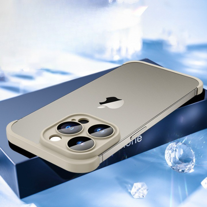Husa Metalica Edgeless Compatibila cu iPhone 15 Pro, Flippy, Protectie pentru Colturi si Camera, Aliaj, Antisoc, Antizgariere, Gri Metalizat [4]