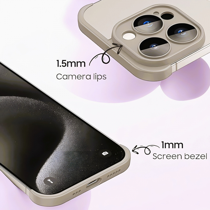 Husa Metalica Edgeless Compatibila cu iPhone 15 Pro, Flippy, Protectie pentru Colturi si Camera, Aliaj, Antisoc, Antizgariere, Gri Metalizat [5]