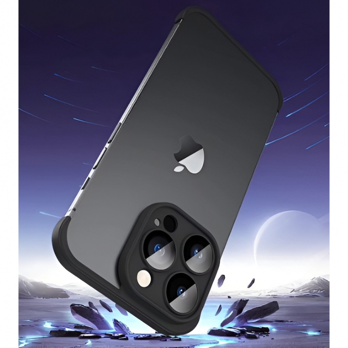 Husa Metalica Edgeless Compatibila cu iPhone 15 Pro Max, Flippy, Protectie pentru Colturi si Camera, Aliaj, Antisoc, Antizgariere, Negru Metalizat [8]