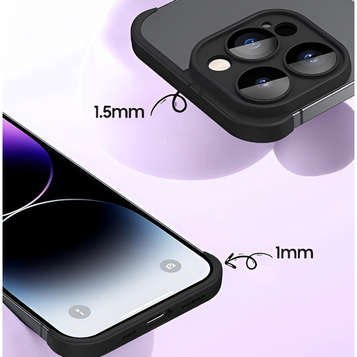 Husa Metalica Edgeless Compatibila cu iPhone 15 Pro Max, Flippy, Protectie pentru Colturi si Camera, Aliaj, Antisoc, Antizgariere, Negru Metalizat [6]