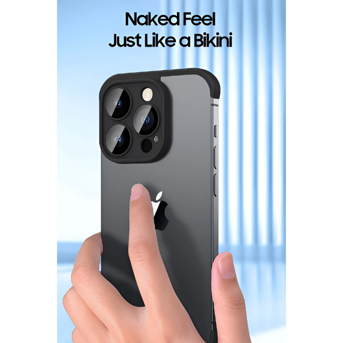 Husa Metalica Edgeless Compatibila cu iPhone 15 Pro Max, Flippy, Protectie pentru Colturi si Camera, Aliaj, Antisoc, Antizgariere, Negru Metalizat [7]