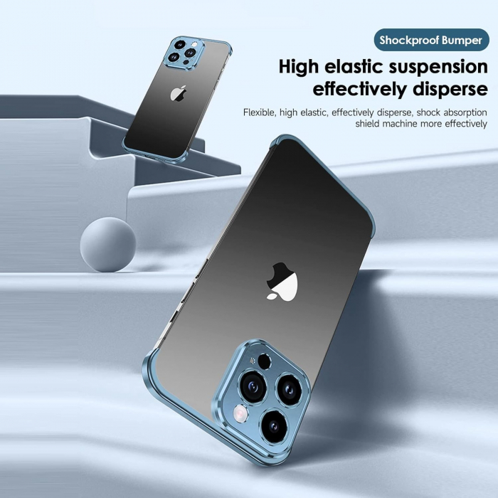 Husa Metalica Edgeless Compatibila cu iPhone 16, Flippy, Protectie pentru Colturi si Camera, Aliaj Aluminiu, Antisoc, Antizgariere, Albastru [5]