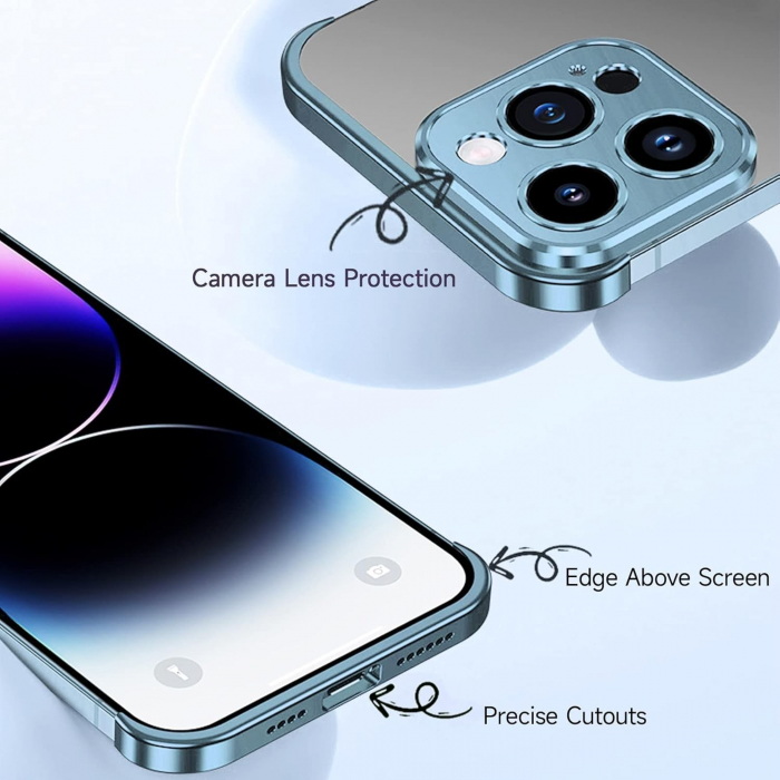 Husa Metalica Edgeless Compatibila cu iPhone 16, Flippy, Protectie pentru Colturi si Camera, Aliaj Aluminiu, Antisoc, Antizgariere, Albastru [7]