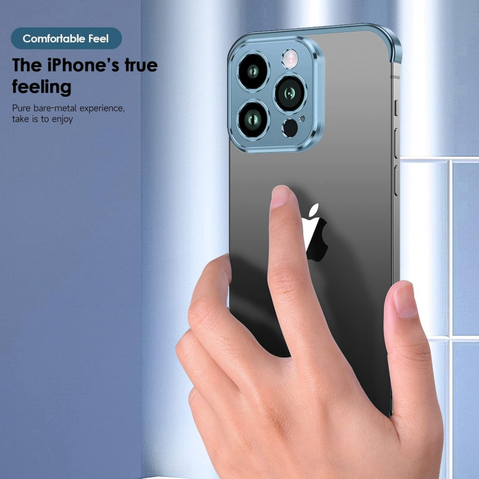 Husa Metalica Edgeless Compatibila cu iPhone 16, Flippy, Protectie pentru Colturi si Camera, Aliaj Aluminiu, Antisoc, Antizgariere, Albastru [4]