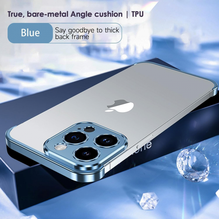 Husa Metalica Edgeless Compatibila cu iPhone 16, Flippy, Protectie pentru Colturi si Camera, Aliaj Aluminiu, Antisoc, Antizgariere, Albastru [6]