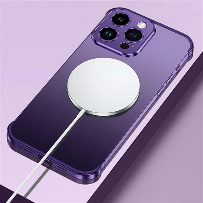 Husa Metalica Edgeless Compatibila cu iPhone 16, Flippy, Protectie pentru Colturi si Camera, Aliaj Aluminiu, Antisoc, Antizgariere, Mov [2]