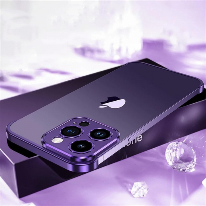 Husa Metalica Edgeless Compatibila cu iPhone 16, Flippy, Protectie pentru Colturi si Camera, Aliaj Aluminiu, Antisoc, Antizgariere, Mov [3]