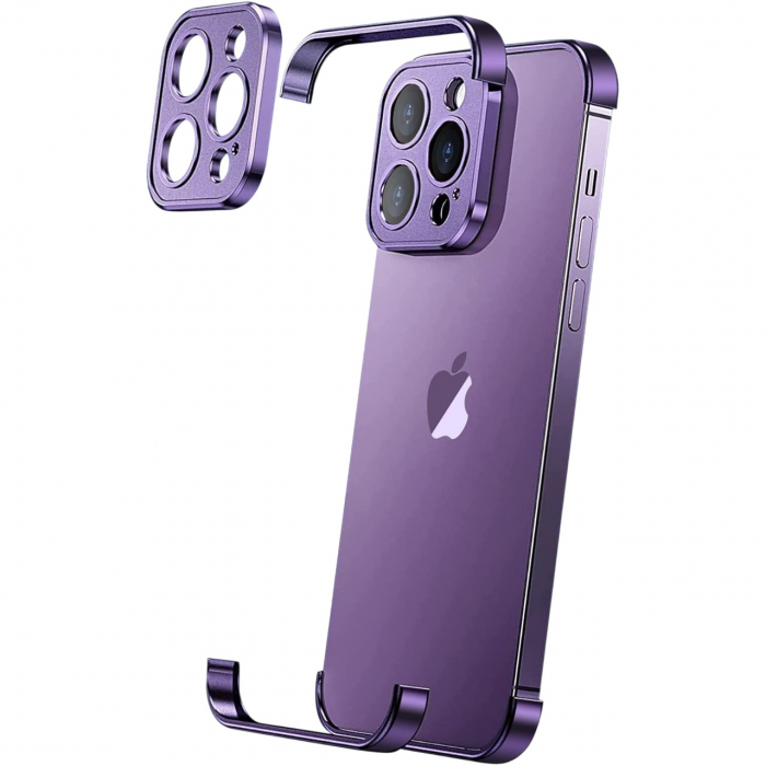 Husa Metalica Edgeless Compatibila cu iPhone 16, Flippy, Protectie pentru Colturi si Camera, Aliaj Aluminiu, Antisoc, Antizgariere, Mov [1]