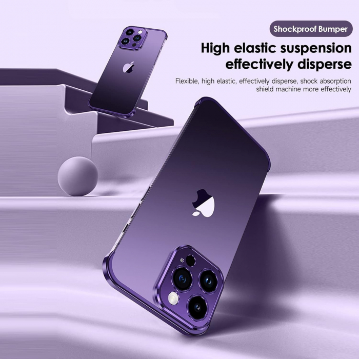 Husa Metalica Edgeless Compatibila cu iPhone 16, Flippy, Protectie pentru Colturi si Camera, Aliaj Aluminiu, Antisoc, Antizgariere, Mov [5]