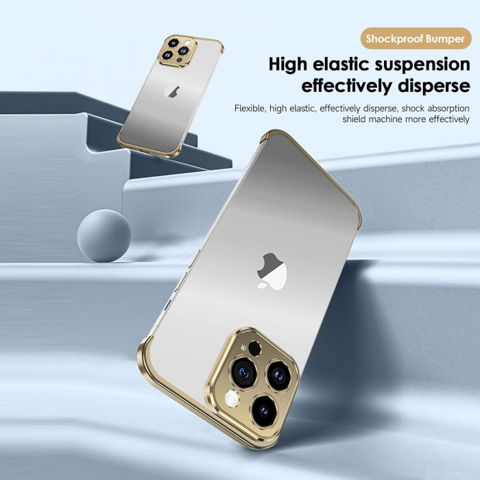 Husa Metalica Edgeless Compatibila cu iPhone 16 Plus, Flippy, Protectie pentru Colturi si Camera, Aliaj Aluminiu, Antisoc, Antizgariere, Auriu [3]