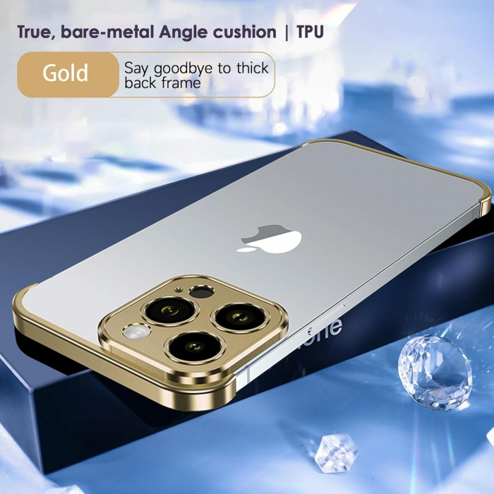 Husa Metalica Edgeless Compatibila cu iPhone 16 Plus, Flippy, Protectie pentru Colturi si Camera, Aliaj Aluminiu, Antisoc, Antizgariere, Auriu [4]