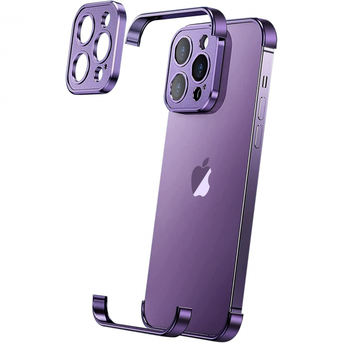 Husa Metalica Edgeless Compatibila cu iPhone 16 Plus, Flippy, Protectie pentru Colturi si Camera, Aliaj Aluminiu, Antisoc, Antizgariere, Mov [1]