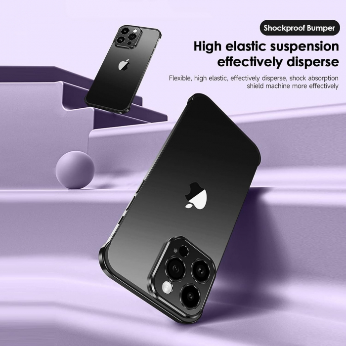 Husa Metalica Edgeless Compatibila cu iPhone 16 Plus, Flippy, Protectie pentru Colturi si Camera, Aliaj Aluminiu, Antisoc, Antizgariere, Negru [5]