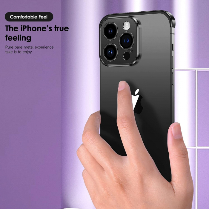 Husa Metalica Edgeless Compatibila cu iPhone 16 Plus, Flippy, Protectie pentru Colturi si Camera, Aliaj Aluminiu, Antisoc, Antizgariere, Negru [4]