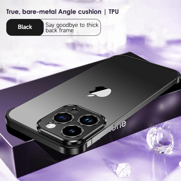 Husa Metalica Edgeless Compatibila cu iPhone 16 Plus, Flippy, Protectie pentru Colturi si Camera, Aliaj Aluminiu, Antisoc, Antizgariere, Negru [6]