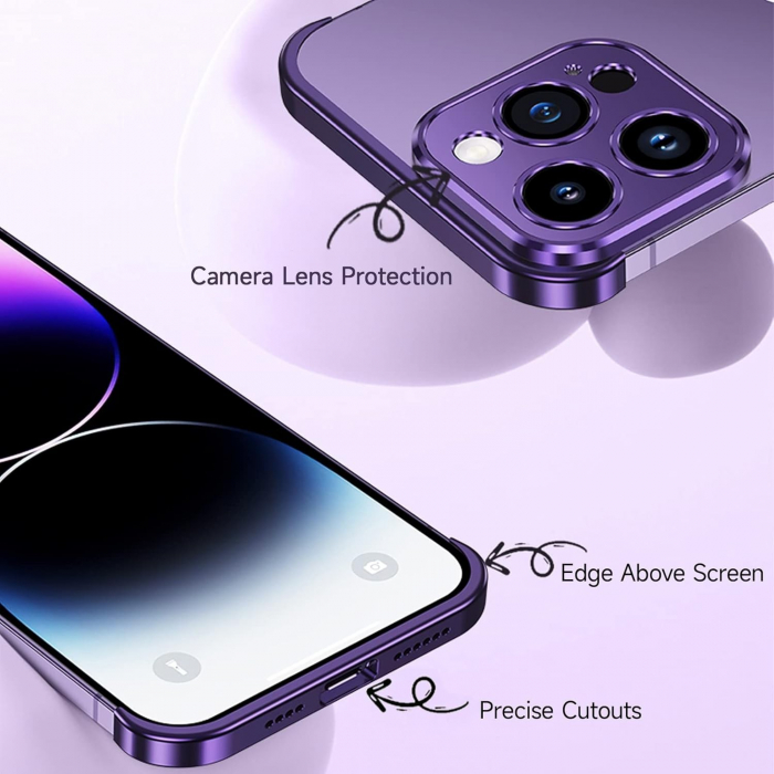 Husa Metalica Edgeless Compatibila cu iPhone 16 Pro, Flippy, Protectie pentru Colturi si Camera, Aliaj Aluminiu, Antisoc, Antizgariere, Mov [7]