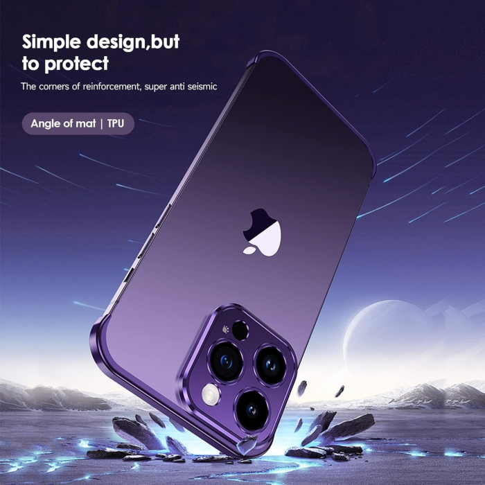 Husa Metalica Edgeless Compatibila cu iPhone 16 Pro, Flippy, Protectie pentru Colturi si Camera, Aliaj Aluminiu, Antisoc, Antizgariere, Mov [8]