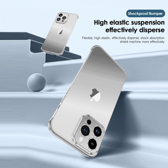 Husa Metalica Edgeless Compatibila cu iPhone 16 Pro Max, Flippy, Protectie pentru Colturi si Camera, Aliaj Aluminiu, Antisoc, Antizgariere, Argintiu Titan [3]