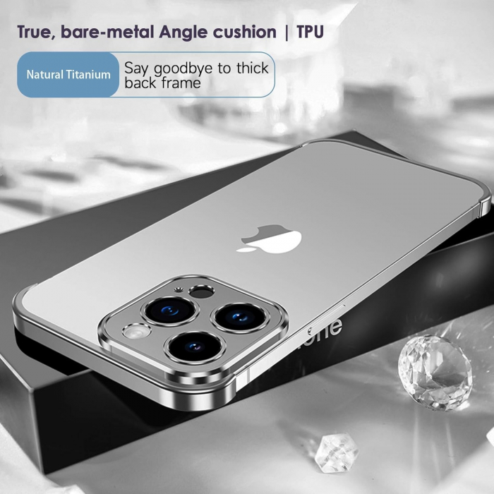 Husa Metalica Edgeless Compatibila cu iPhone 16 Pro Max, Flippy, Protectie pentru Colturi si Camera, Aliaj Aluminiu, Antisoc, Antizgariere, Argintiu Titan [4]