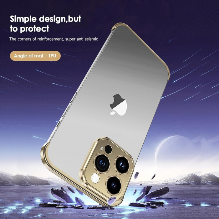 Husa Metalica Edgeless Compatibila cu iPhone 16 Pro Max, Flippy, Protectie pentru Colturi si Camera, Aliaj Aluminiu, Antisoc, Antizgariere, Auriu [5]