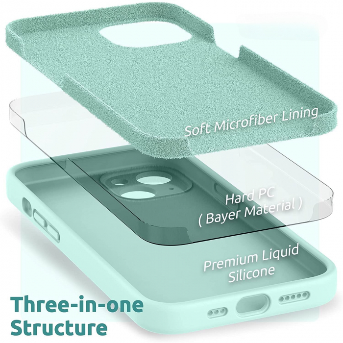 Husa pentru Apple iPhone 14 Plus Flippy, Liquid Silicone, cu Microfibra pe interior, Protectie Antisoc, Light Cyan [5]