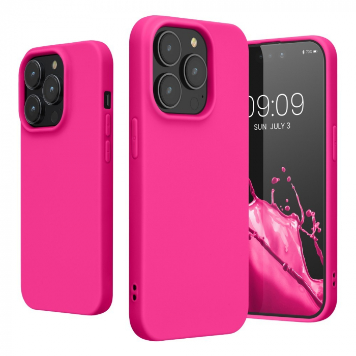 Husa pentru Apple iPhone 14 Pro Max Flippy, Liquid Silicone, cu Microfibra pe interior, Protectie Antisoc, Roz-Fuchsia [2]