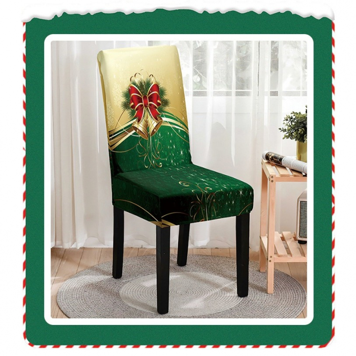 Lichidare Husa pentru Scaun, Flippy, Tematica Craciun, Model 1 Clopotei, Verde/Auriu [4]