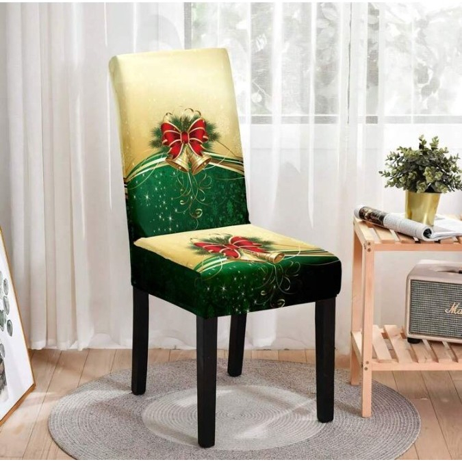 Husa pentru Scaun, Flippy, Tematica Craciun, Model 1 Clopotei, Verde/Auriu [3]