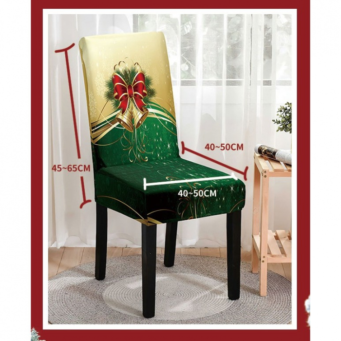 Lichidare Husa pentru Scaun, Flippy, Tematica Craciun, Model 1 Clopotei, Verde/Auriu [5]