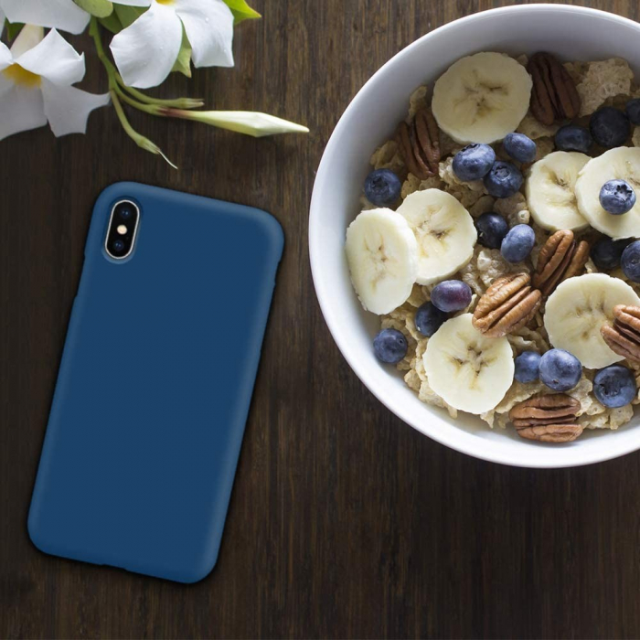 Husa protectie compatibila cu Apple iPhone XS Liquid Silicone Case Albastru inchis [6]