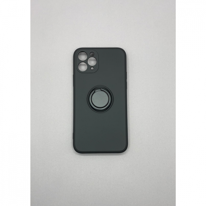 Husa protectie Flippy compatibila cu Apple iPhone 11 Pro Liquid Silicone Ring cu suport rotativ Negru [8]