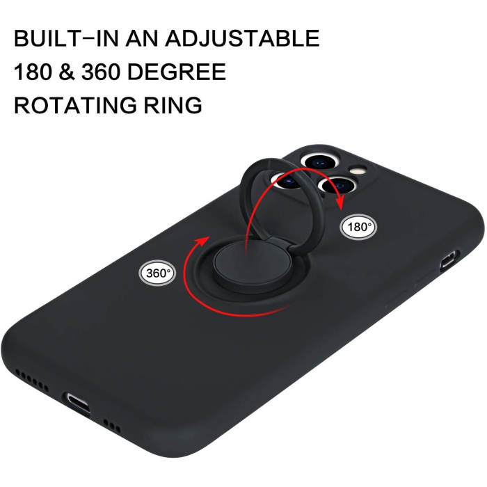 Husa protectie Flippy compatibila cu Apple iPhone 11 Pro Liquid Silicone Ring cu suport rotativ Negru [3]