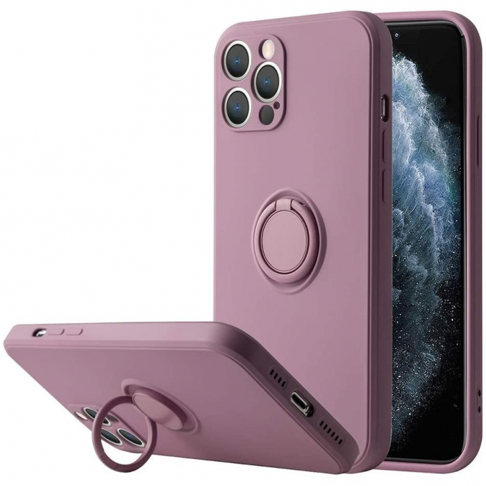 Husa protectie Flippy compatibila cu Apple iPhone 11 Pro Max Liquid Silicone Ring cu suport rotativ Mov [2]