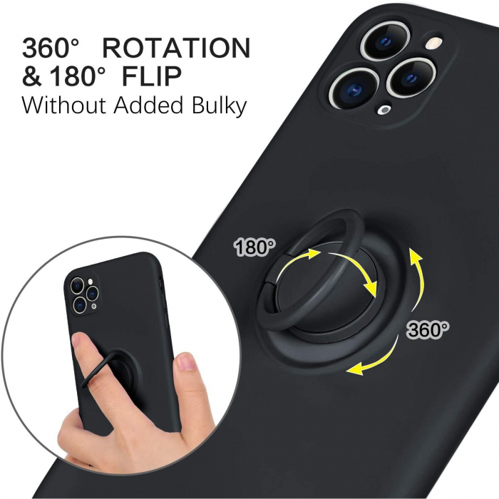 Husa protectie Flippy compatibila cu Apple iPhone 11 Pro Max Liquid Silicone Ring cu suport rotativ Negru [3]