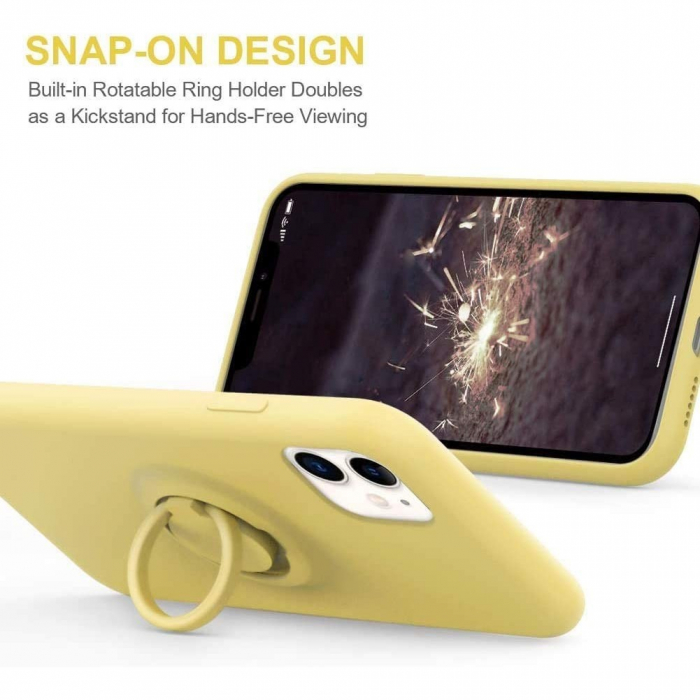 Husa protectie Flippy compatibila cu Apple iPhone 12 Liquid Silicone Ring cu suport rotativ Galben [2]