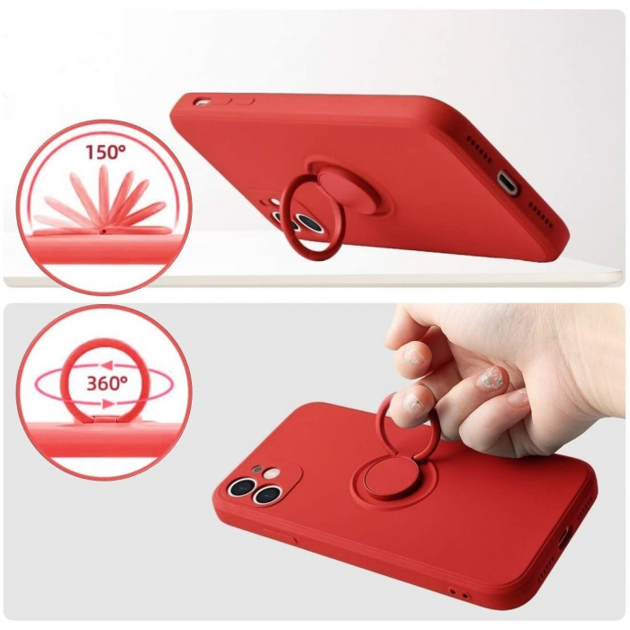 Husa protectie Flippy compatibila cu Apple iPhone 12 Liquid Silicone Ring cu suport rotativ Rosu [5]