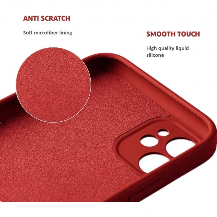 Husa protectie Flippy compatibila cu Apple iPhone 12 Liquid Silicone Ring cu suport rotativ Rosu [6]