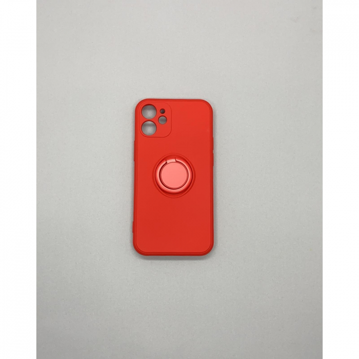 Husa protectie Flippy compatibila cu Apple iPhone 12 Liquid Silicone Ring cu suport rotativ Rosu [10]