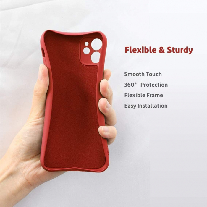Husa protectie Flippy compatibila cu Apple iPhone 12 Liquid Silicone Ring cu suport rotativ Rosu [8]