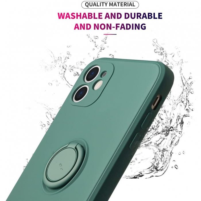 Husa protectie Flippy compatibila cu Apple iPhone 12 Liquid Silicone Ring cu suport rotativ Verde [4]