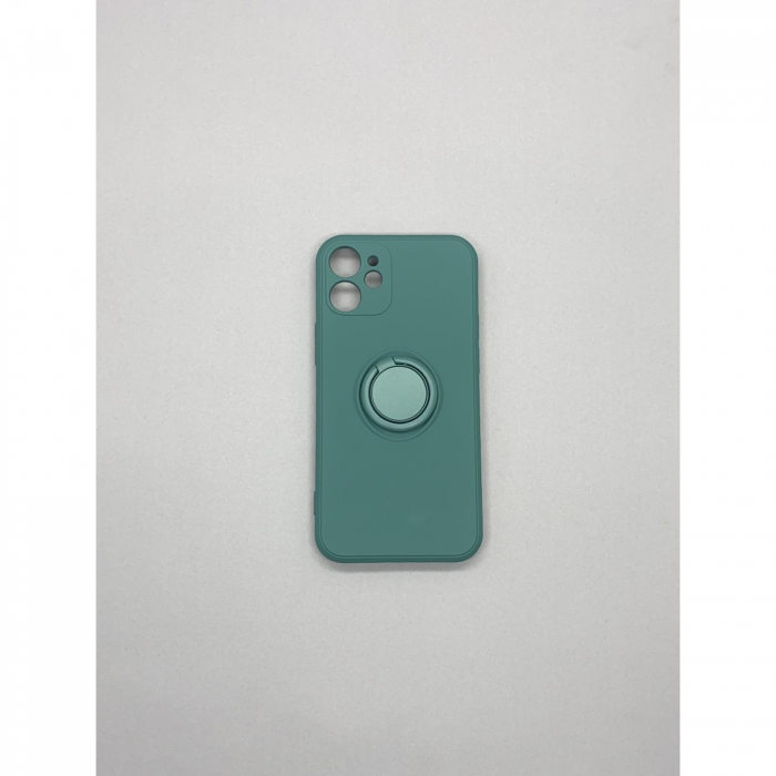 Husa protectie Flippy compatibila cu Apple iPhone 12 Liquid Silicone Ring cu suport rotativ Verde [7]