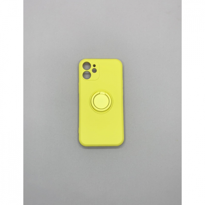 Husa protectie Flippy compatibila cu Apple iPhone 12 Mini Liquid Silicone Ring cu suport rotativ Galben [5]