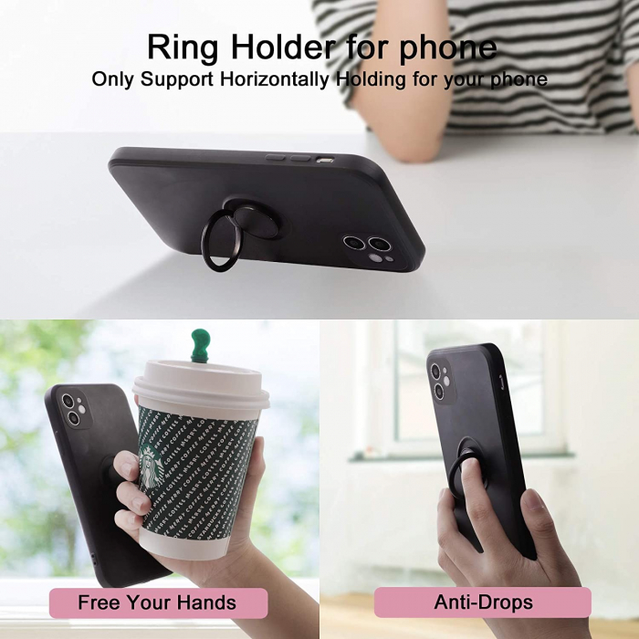 Husa protectie Flippy compatibila cu Apple iPhone 12 Mini Liquid Silicone Ring cu suport rotativ Negru [5]
